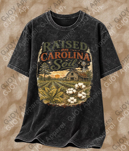 Raised On Carolina Soil Vintage Acid Wash T-Shirt | NC Unisex Oversized Graphic Tee