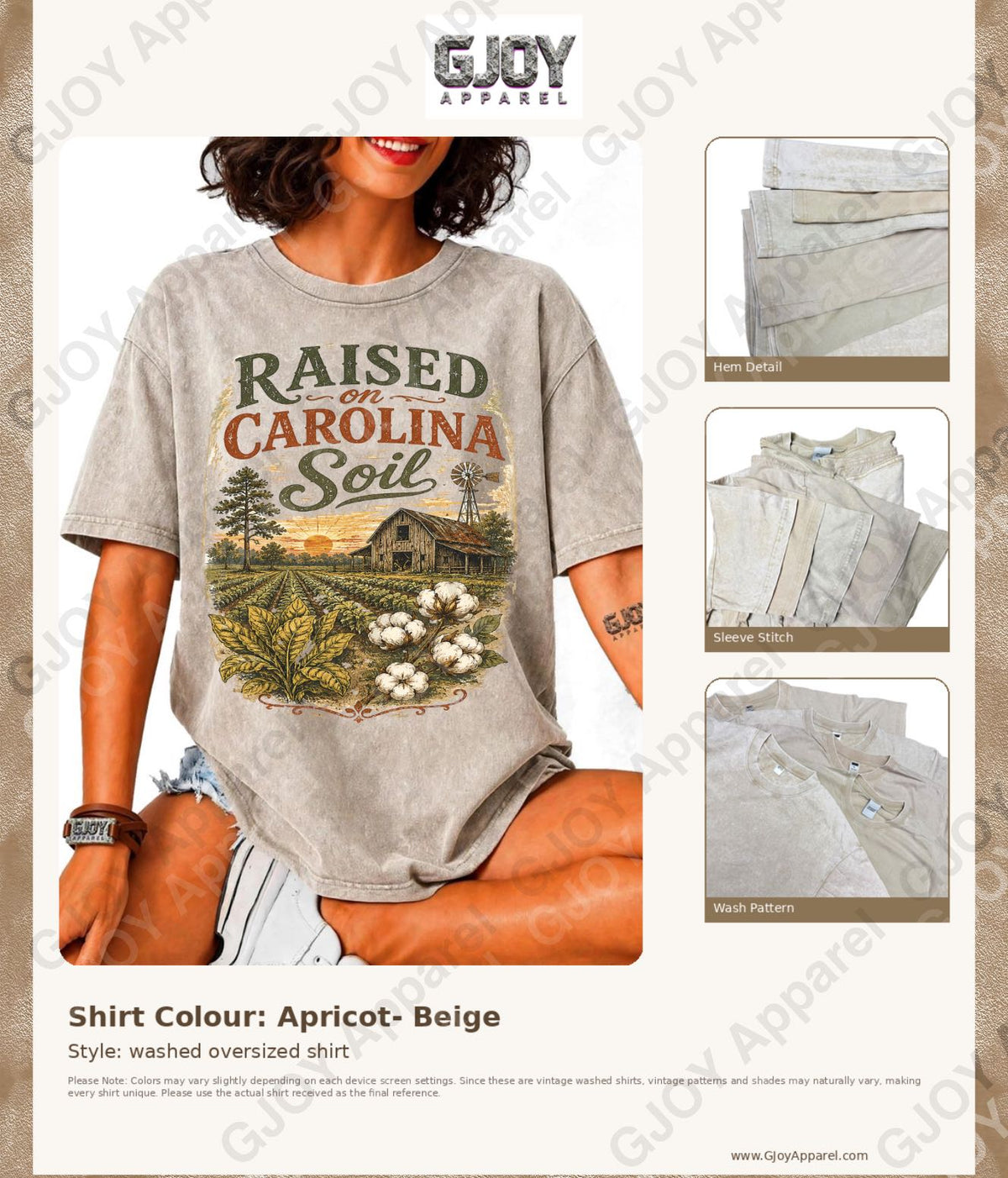 Raised On Carolina Soil Vintage Acid Wash T-Shirt | NC Unisex Oversized Graphic Tee