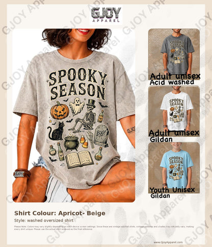 Halloween (107) Spooky Season  - Vintage Acid Wash T-Shirt | Stylish Unisex Oversized Graphic Tee |Youth Gildan| Adult Gildan