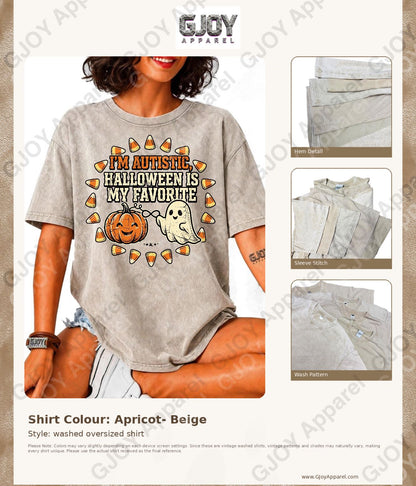 Halloween (102) Autism Halloween is my Favourite - Adult Vintage Stylish Acid Was Unisex Oversized Graphic Tee |Youth Gildan| Adult Gildan