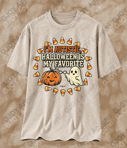Halloween (102) Autism Halloween is my Favourite - Adult Vintage Stylish Acid Was Unisex Oversized Graphic Tee |Youth Gildan| Adult Gildan