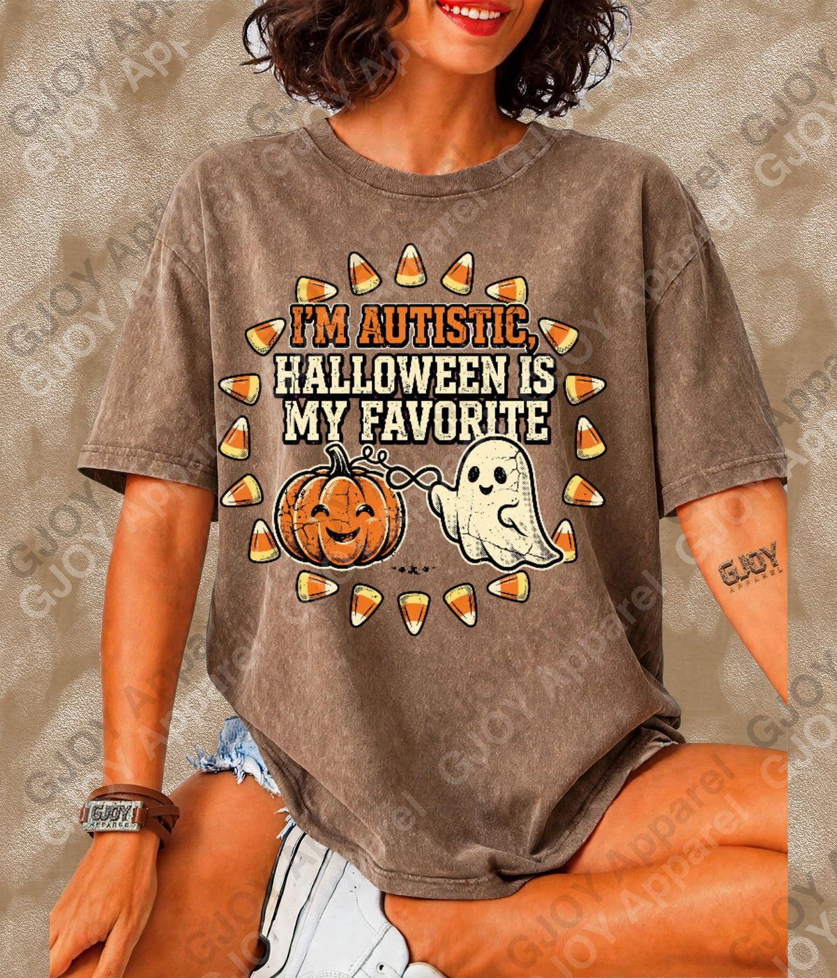 Halloween (102) Autism Halloween is my Favourite - Adult Vintage Stylish Acid Was Unisex Oversized Graphic Tee |Youth Gildan| Adult Gildan
