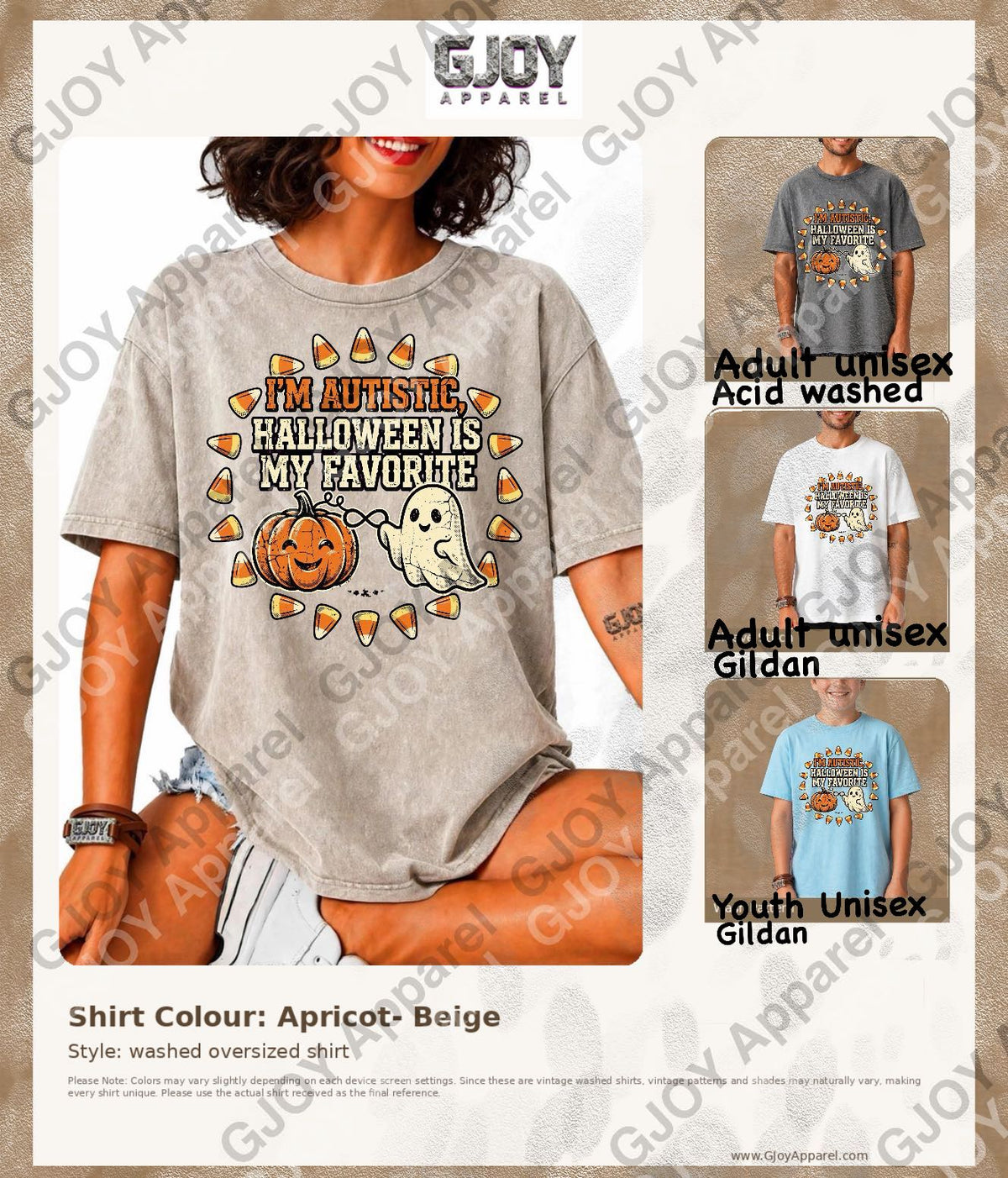 Halloween (102) Autism Halloween is my Favourite - Adult Vintage Stylish Acid Was Unisex Oversized Graphic Tee |Youth Gildan| Adult Gildan