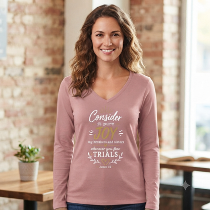 Pure Joy - James 1:2-  District DT135 District ® Women's Perfect Tri ® Long Sleeve V-Neck Tee DT135