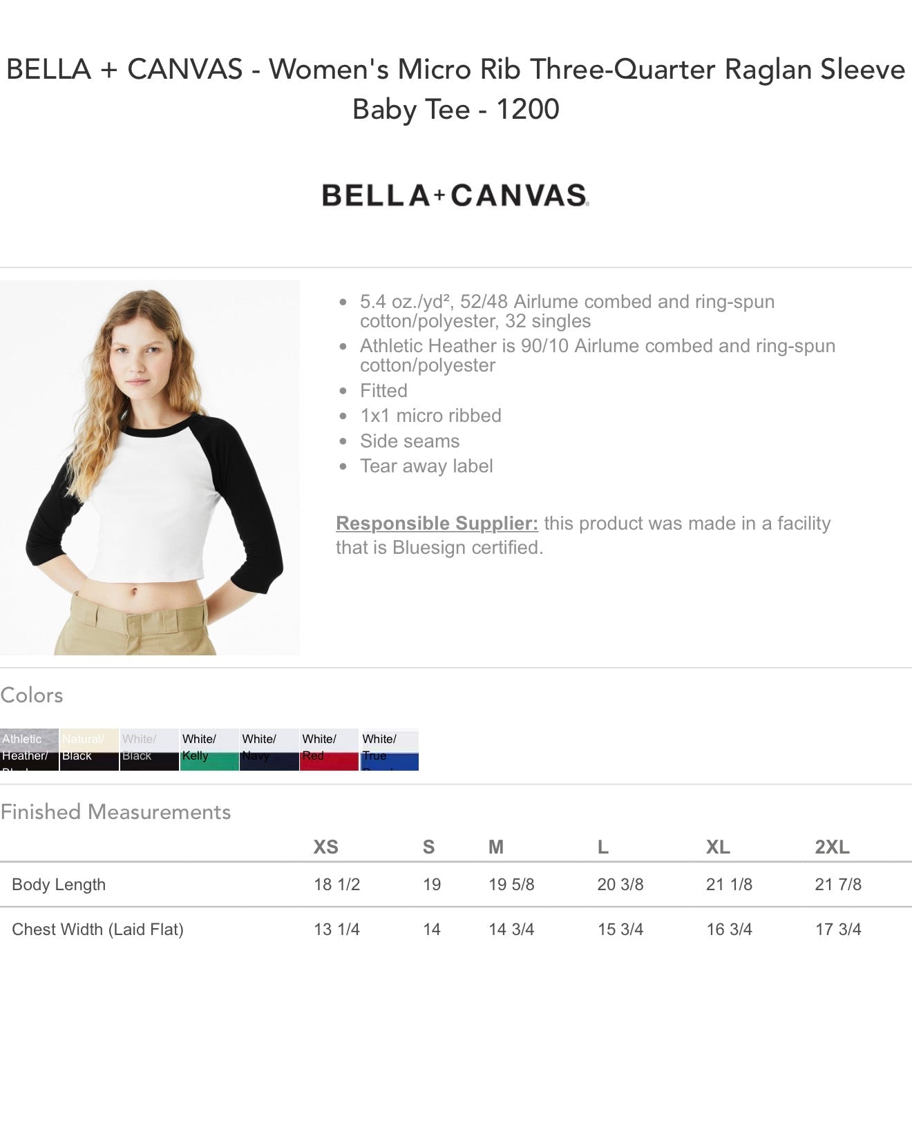 Custom BELLA+CANVAS Women's Micro Rib 3/4 Raglan Baby Tee BC1200