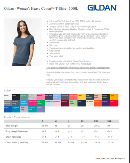Custom Gildan Women's Heavy Cotton 100% Cotton T-Shirt. 5000L