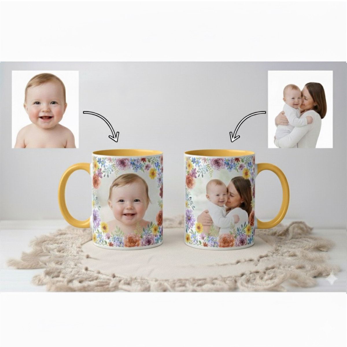 Personalized Floral Coffee Mug-C Handle – 11 oz Different Colors