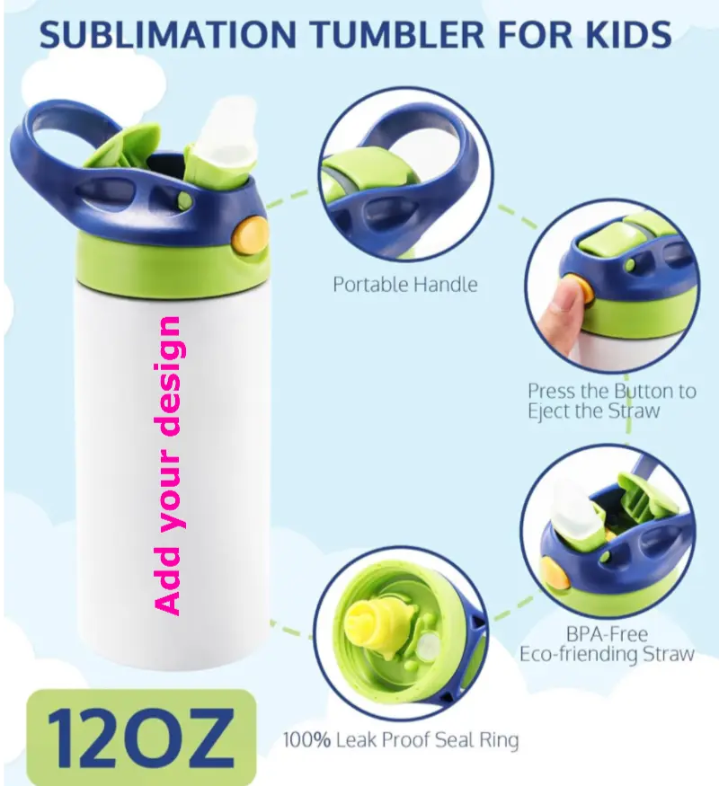 Personalized Stainless Steel Kids Water Bottle – with Pop-Up Straw & Handle- Tumbler Grand Print YJ