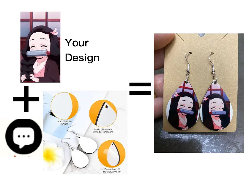 Personalized Water Drop Style Earrings – Double-Sided Full-Color Print Grand Print YJ